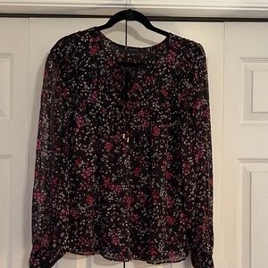 Ann Taylor Black and Pink Floral Blouse